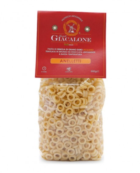 Aneletti di semola di grano duro siciliano - 500g trafilata al bronzo-Cartone 24 pezzi - Pastificio F.lli Giacalone