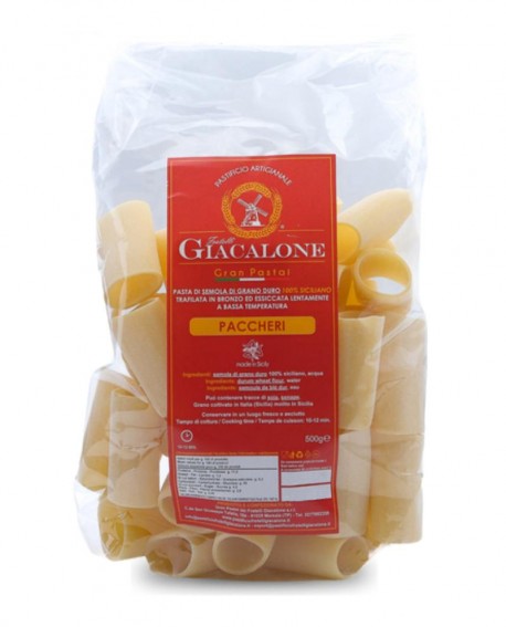 Paccheri di semola di grano duro siciliano - 500g trafilata al bronzo-Cartone 18 pezzi - Pastificio F.lli Giacalone