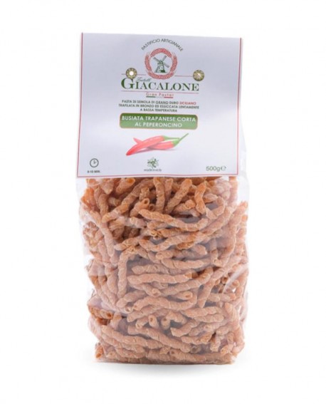 Busiata trapanese corta al Peperoncino di semola di grano duro siciliano - 500g -Cartone 24 pezzi -  Pastificio F.lli Giacalone