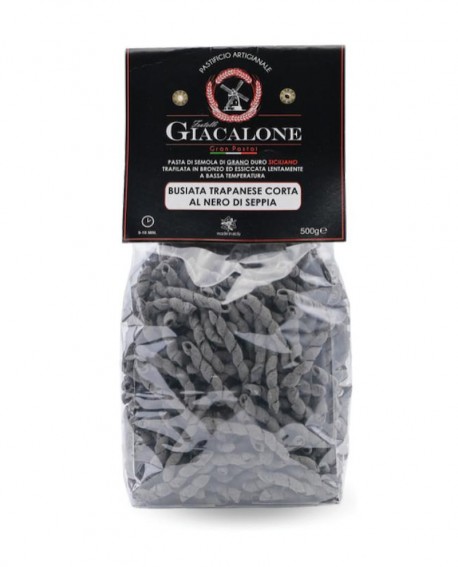 Busiata trapanese corta al Nero di Seppia di semola di grano duro siciliano- 500g -Cartone 24 pezzi - Pastificio F.lli Giacalone